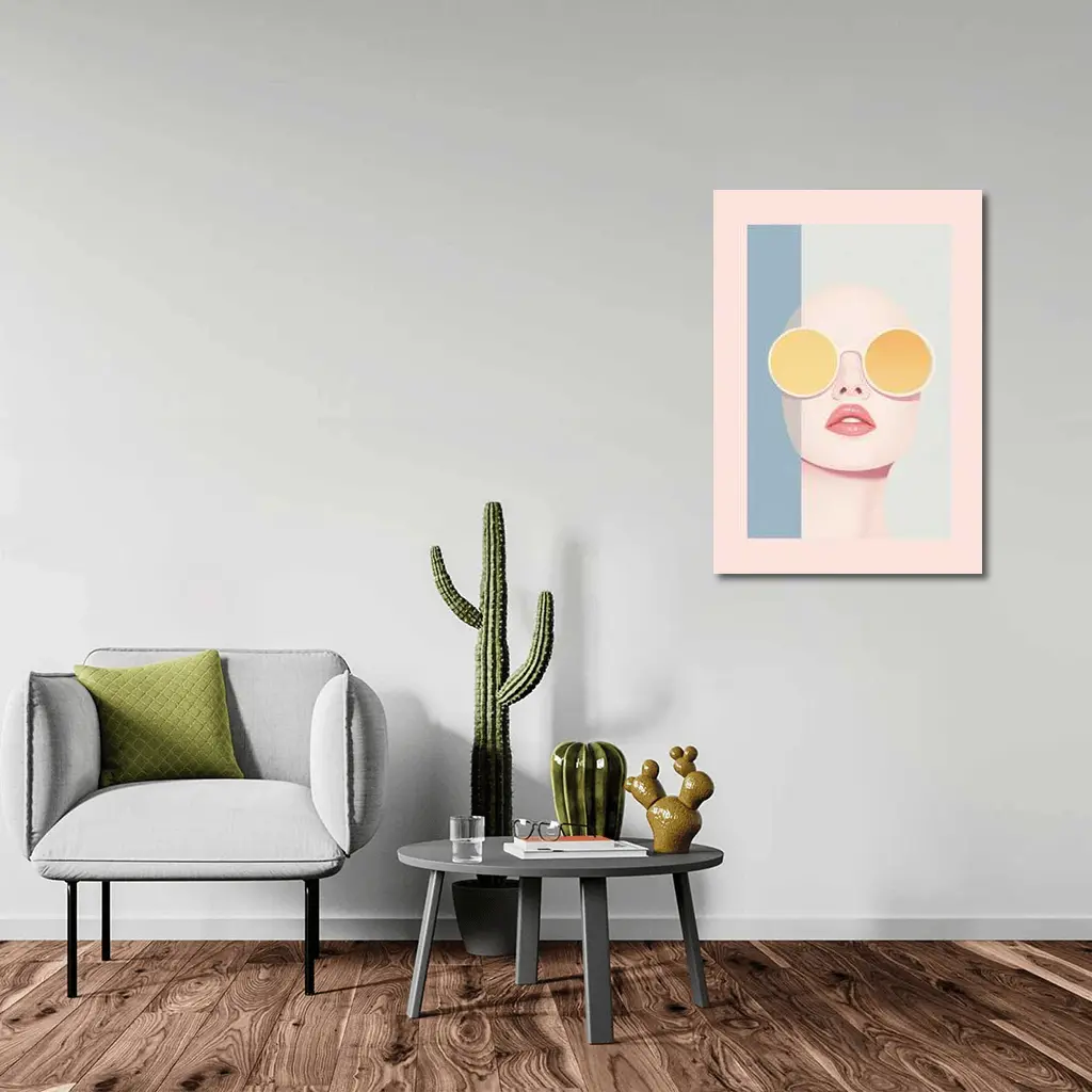 Minimalist Woman Portrait Yellow Round Sunglasses – Wall Art