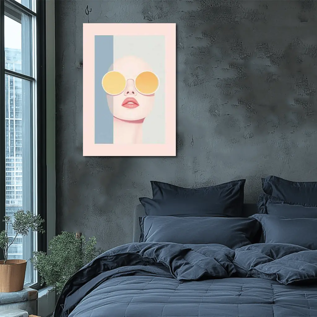 Minimalist Woman Portrait Yellow Round Sunglasses – Wall Art