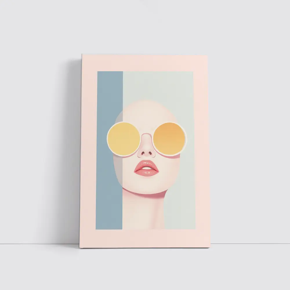 Minimalist Woman Portrait Yellow Round Sunglasses – Wall Art