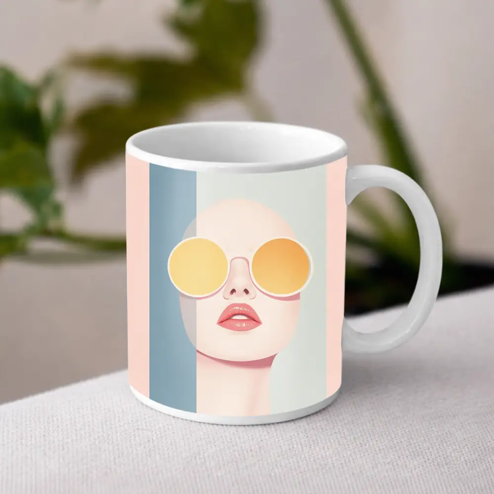 Minimalist Woman Portrait Yellow Round Sunglasses – Mugs