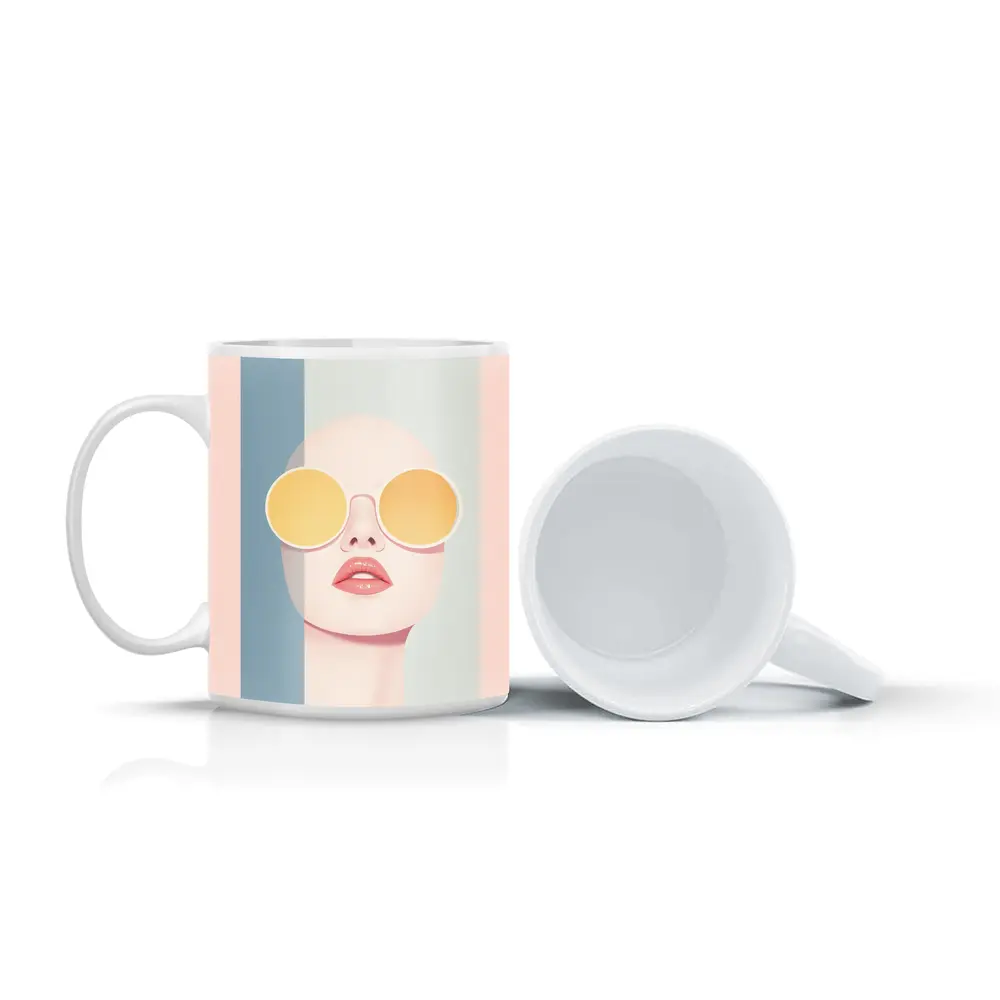 Minimalist Woman Portrait Yellow Round Sunglasses – Mugs