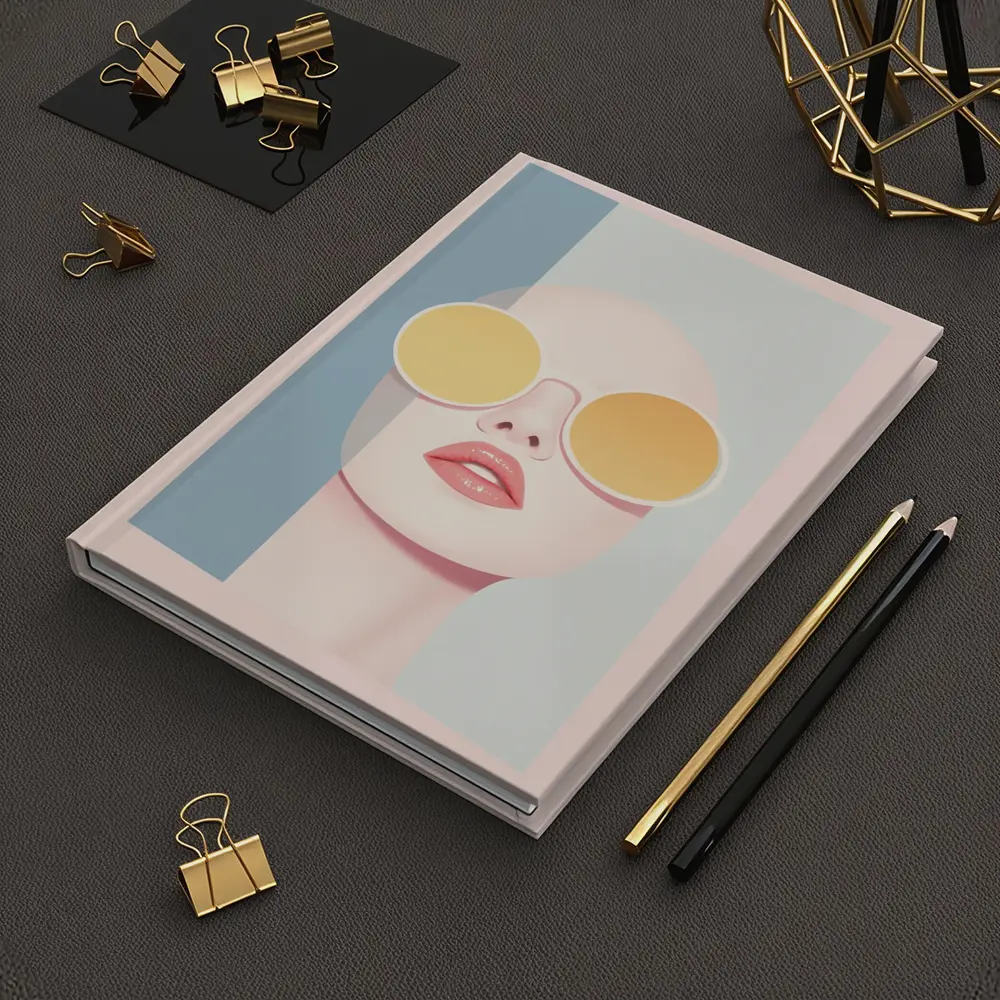 Minimalist Woman Portrait Yellow Round Sunglasses – Notebooks