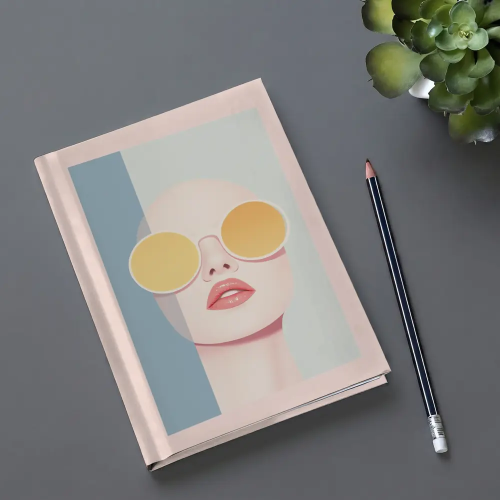 Minimalist Woman Portrait Yellow Round Sunglasses – Notebooks