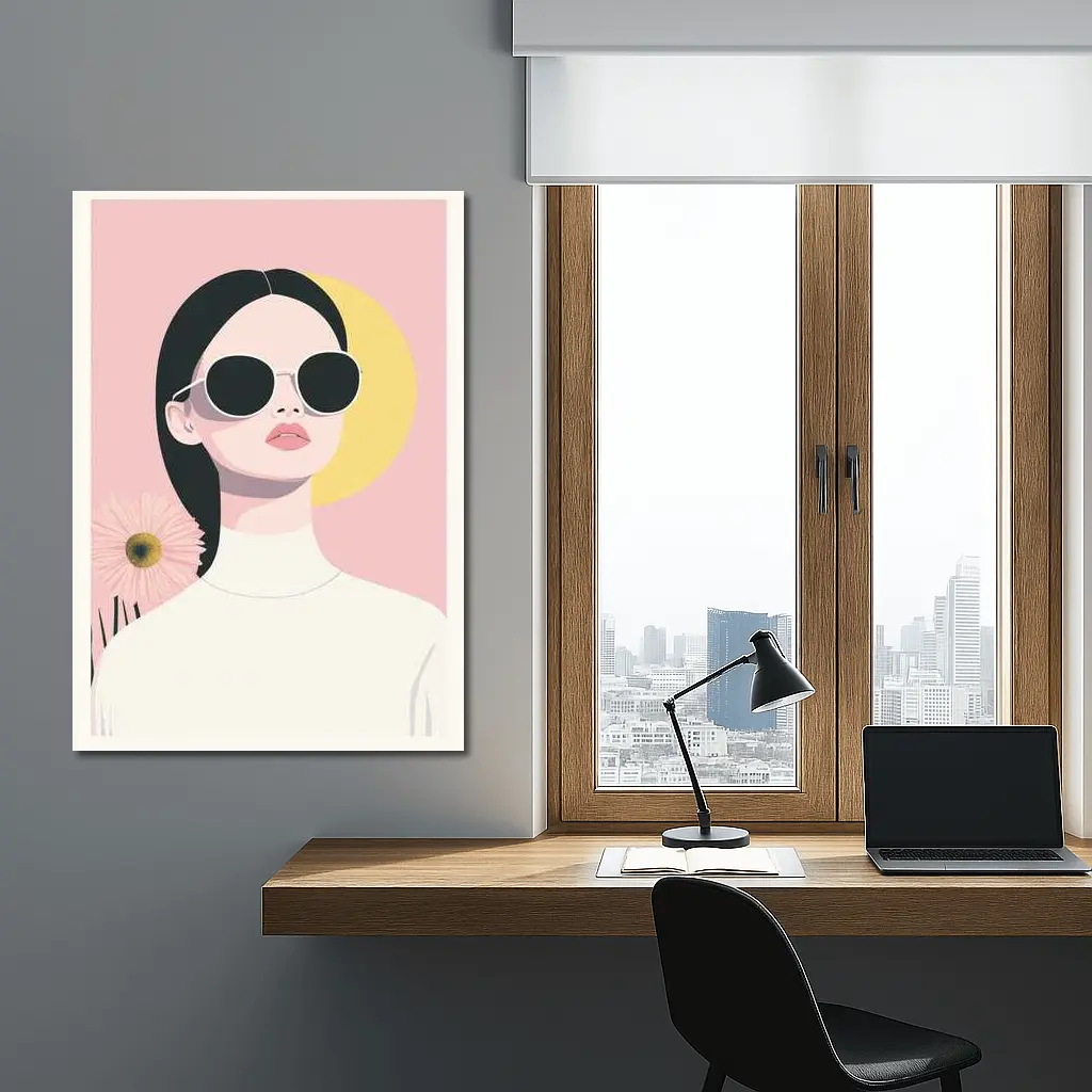 Minimal Woman Sunglasses Pink Floral Background – Wall Art