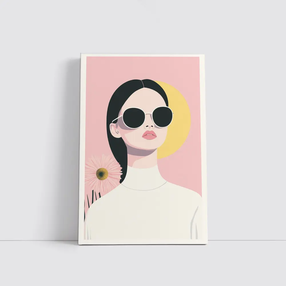 Minimal Woman Sunglasses Pink Floral Background – Wall Art