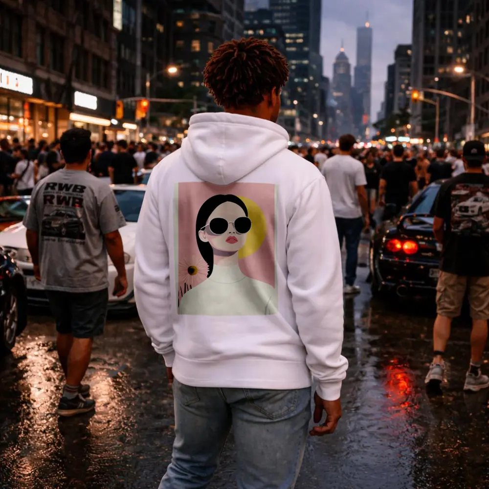 Minimal Woman Sunglasses Pink Floral Background – Hoodies