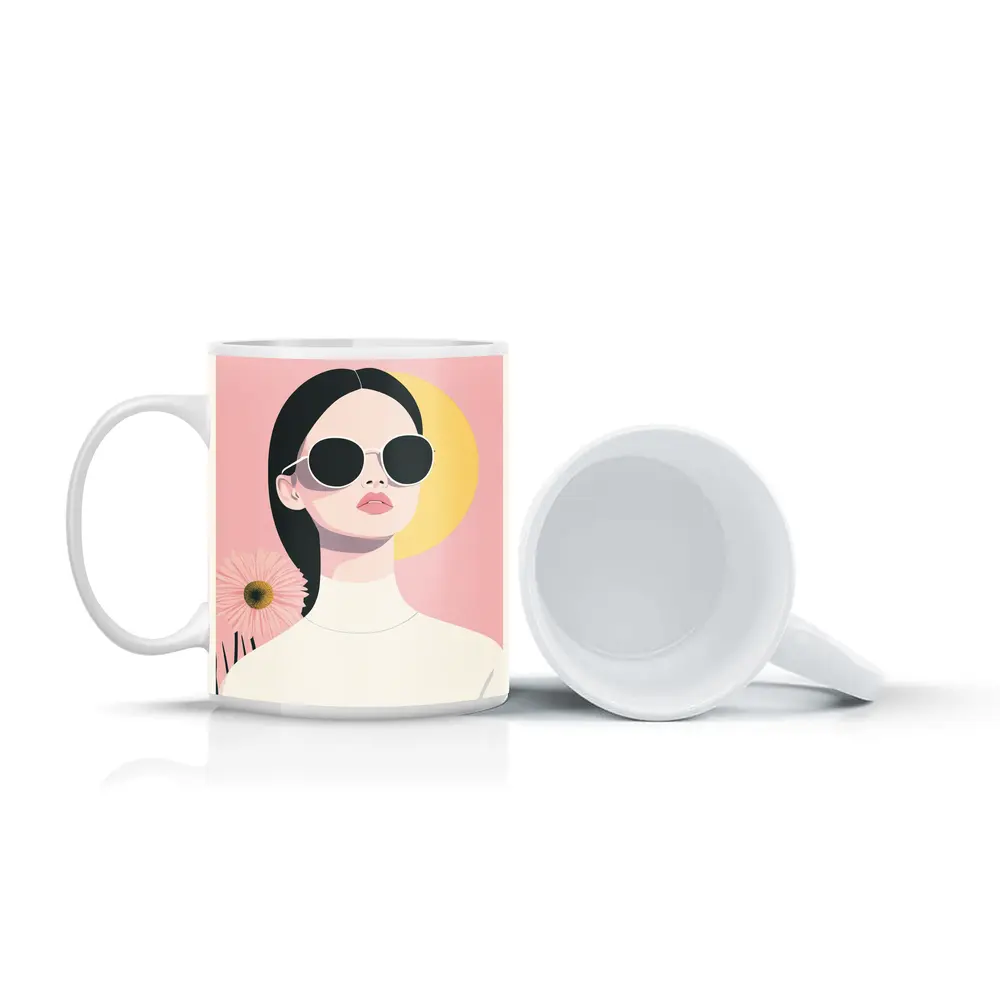 Minimal Woman Sunglasses Pink Floral Background – Mugs