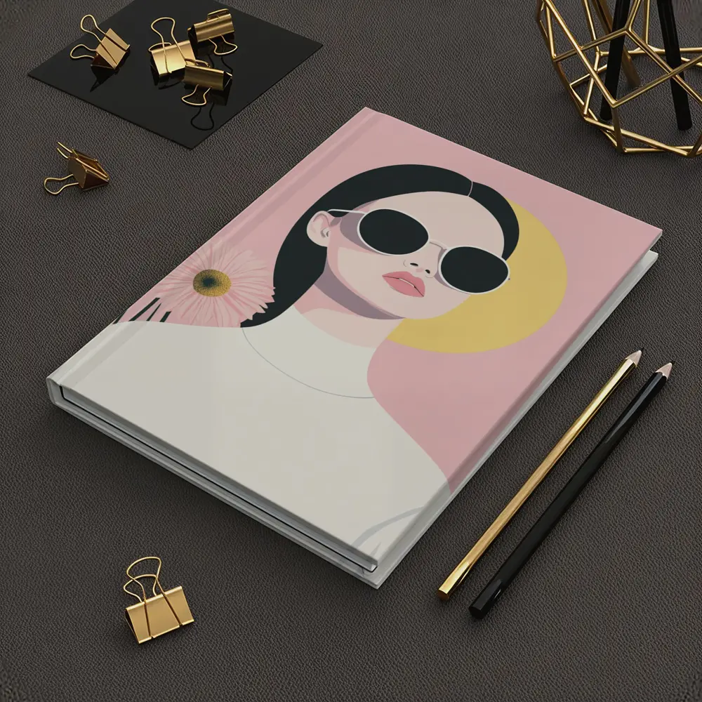 Minimal Woman Sunglasses Pink Floral Background – Notebooks