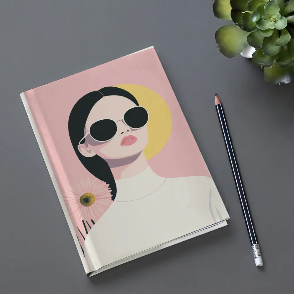 Minimal Woman Sunglasses Pink Floral Background – Notebooks