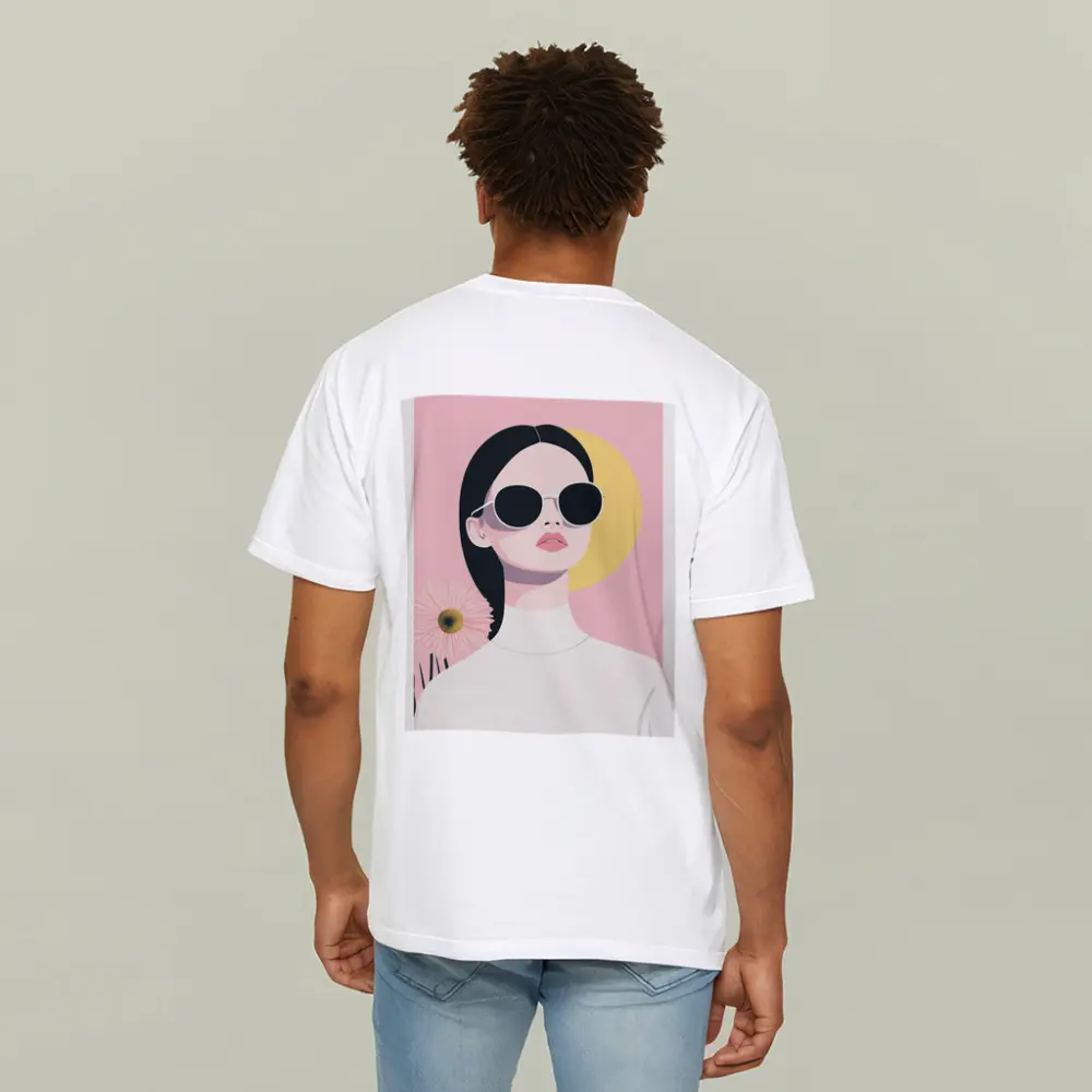 Minimal Woman Sunglasses Pink Floral Background – T-Shirts