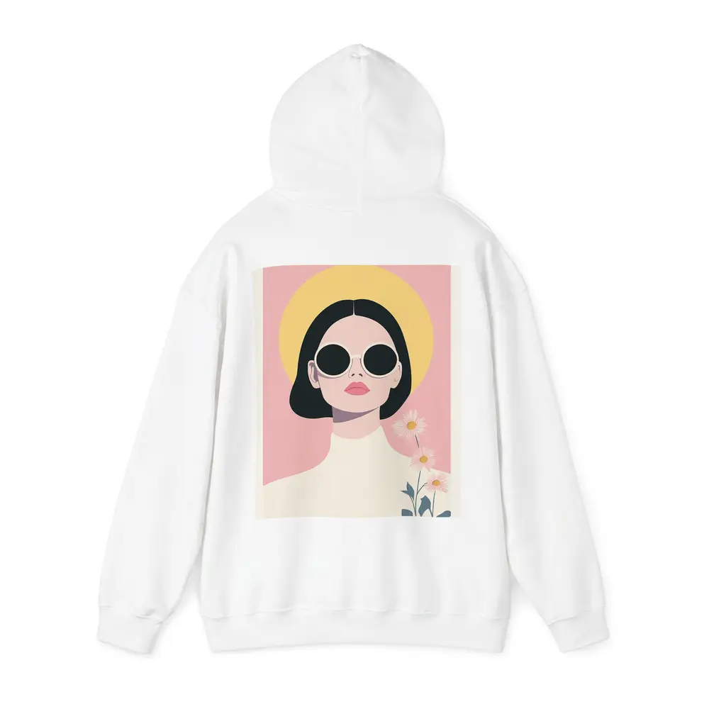 Retro Woman Sunglasses Daisies Pink Background – Hoodies
