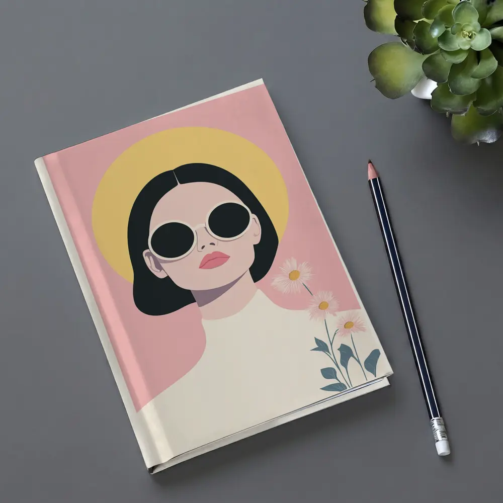 Retro Woman Sunglasses Daisies Pink Background – Notebooks
