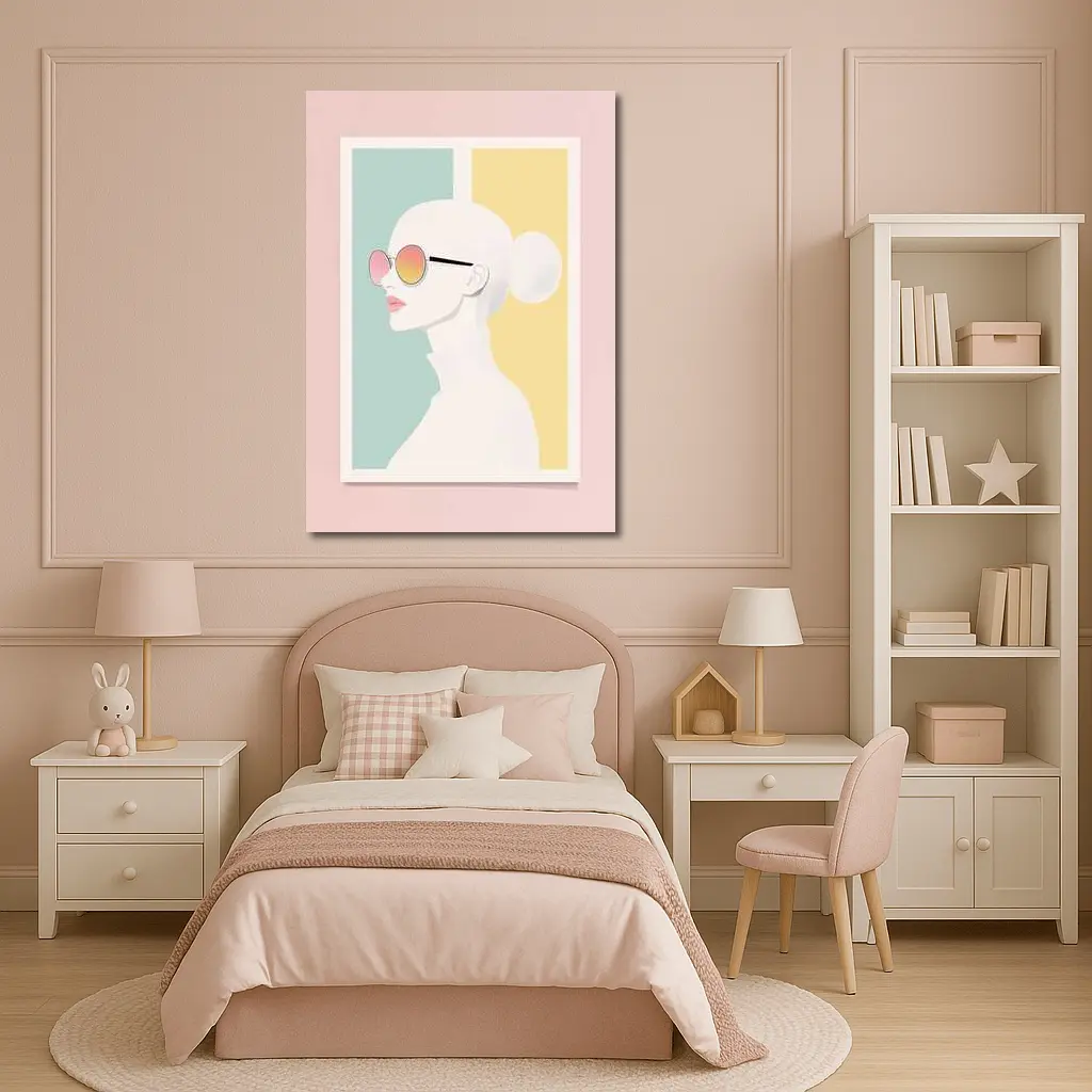 Minimalist Woman Profile Pastel Color Block – Wall Art