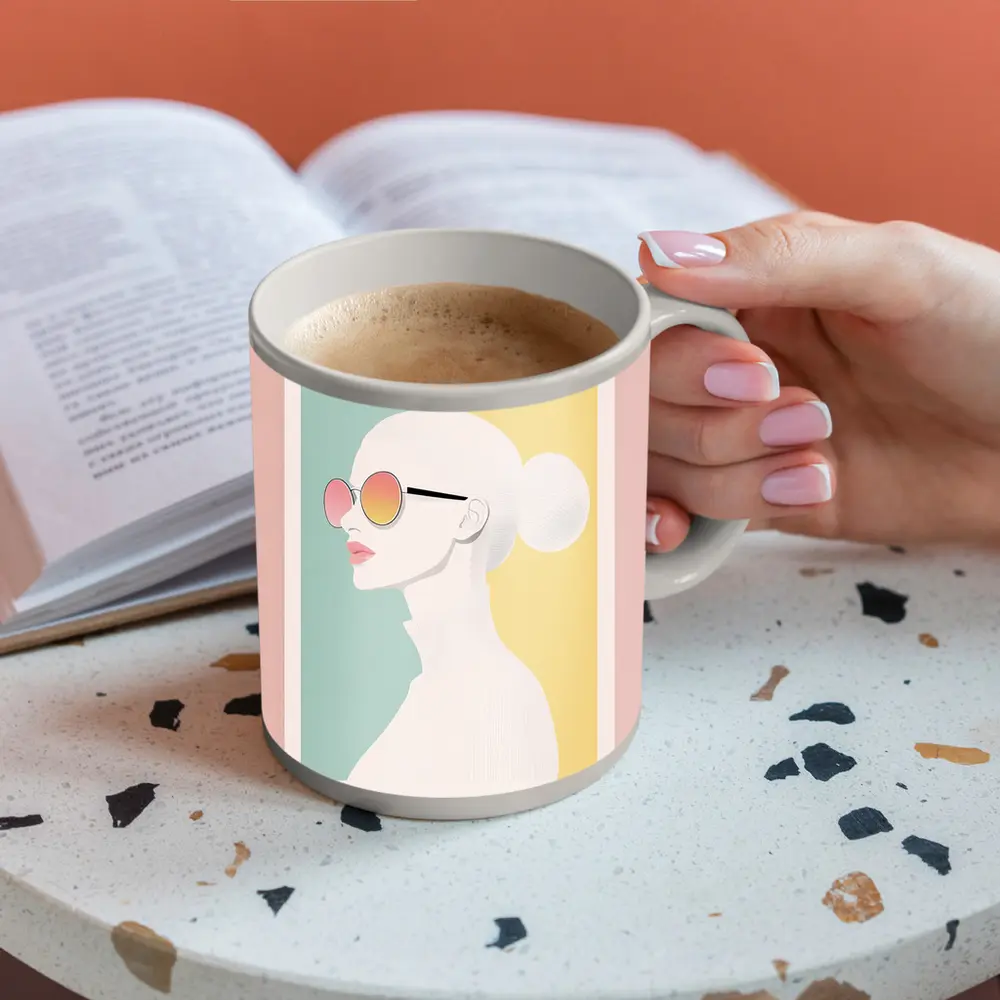 Minimalist Woman Profile Pastel Color Block – Mugs