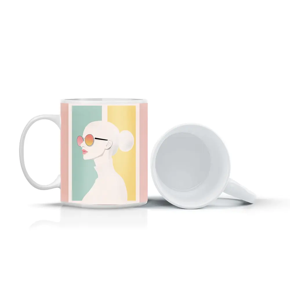 Minimalist Woman Profile Pastel Color Block – Mugs