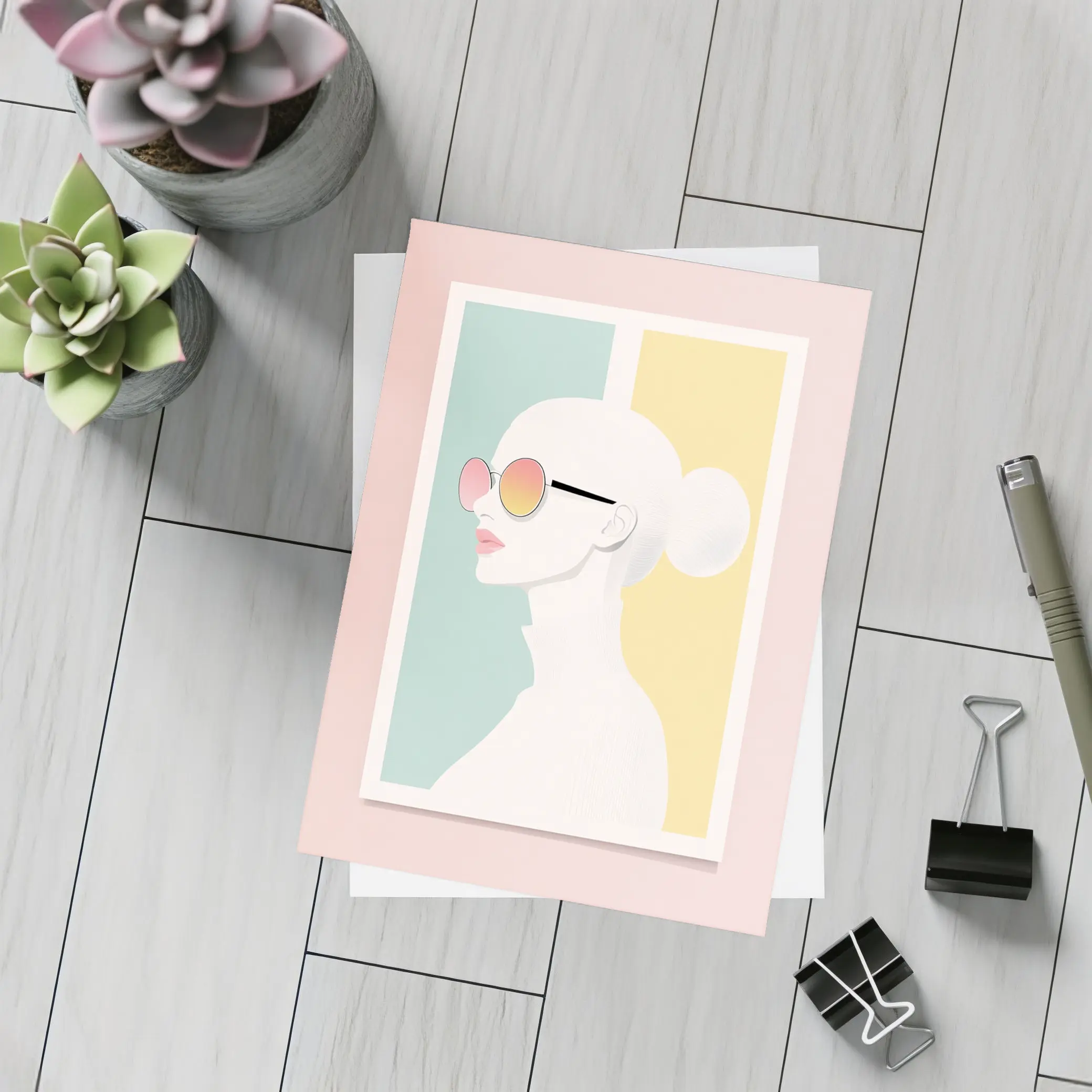 Minimalist Woman Profile Pastel Color Block – Postcards