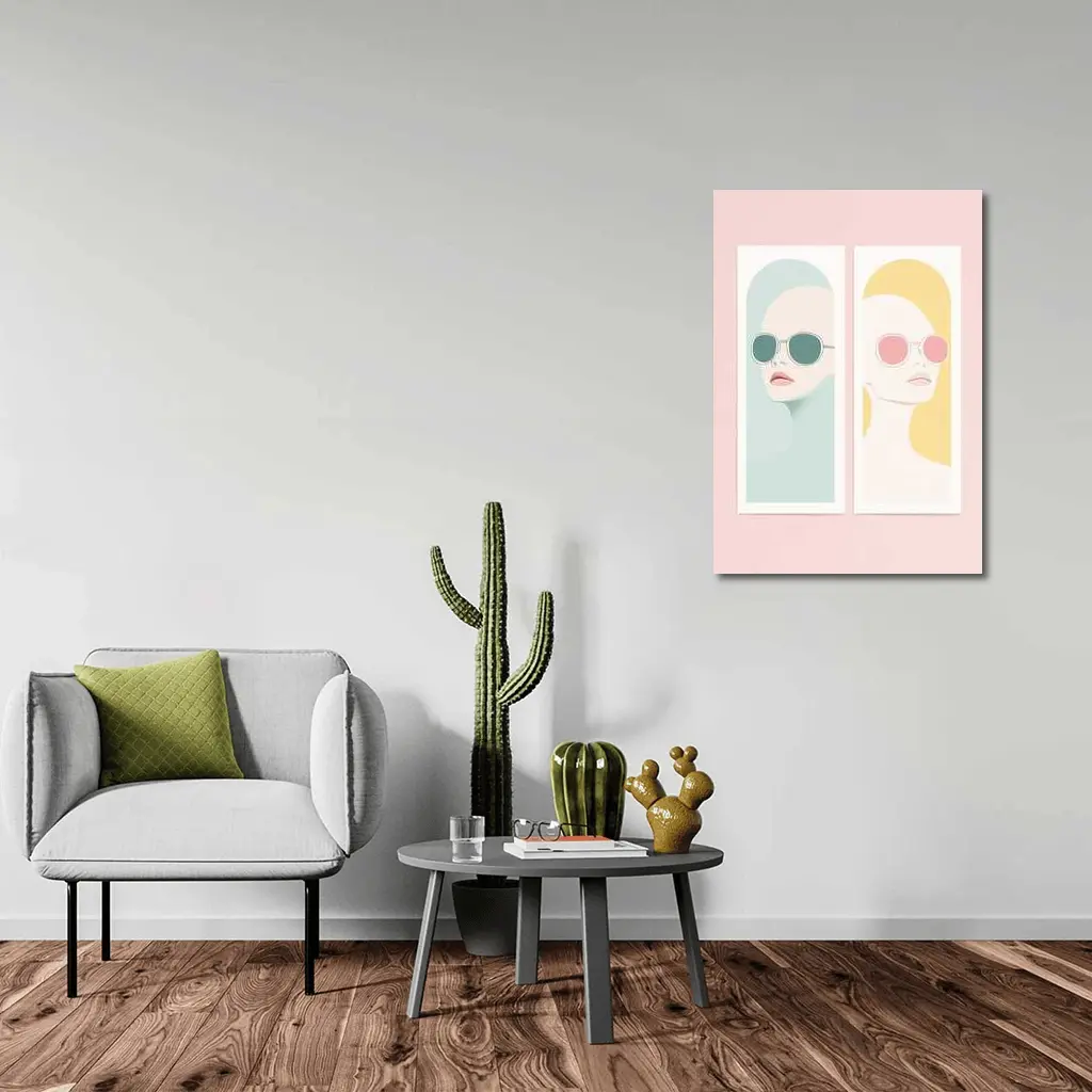 Minimalist Women Portrait Pastel Sunglasses Art – Wall Art