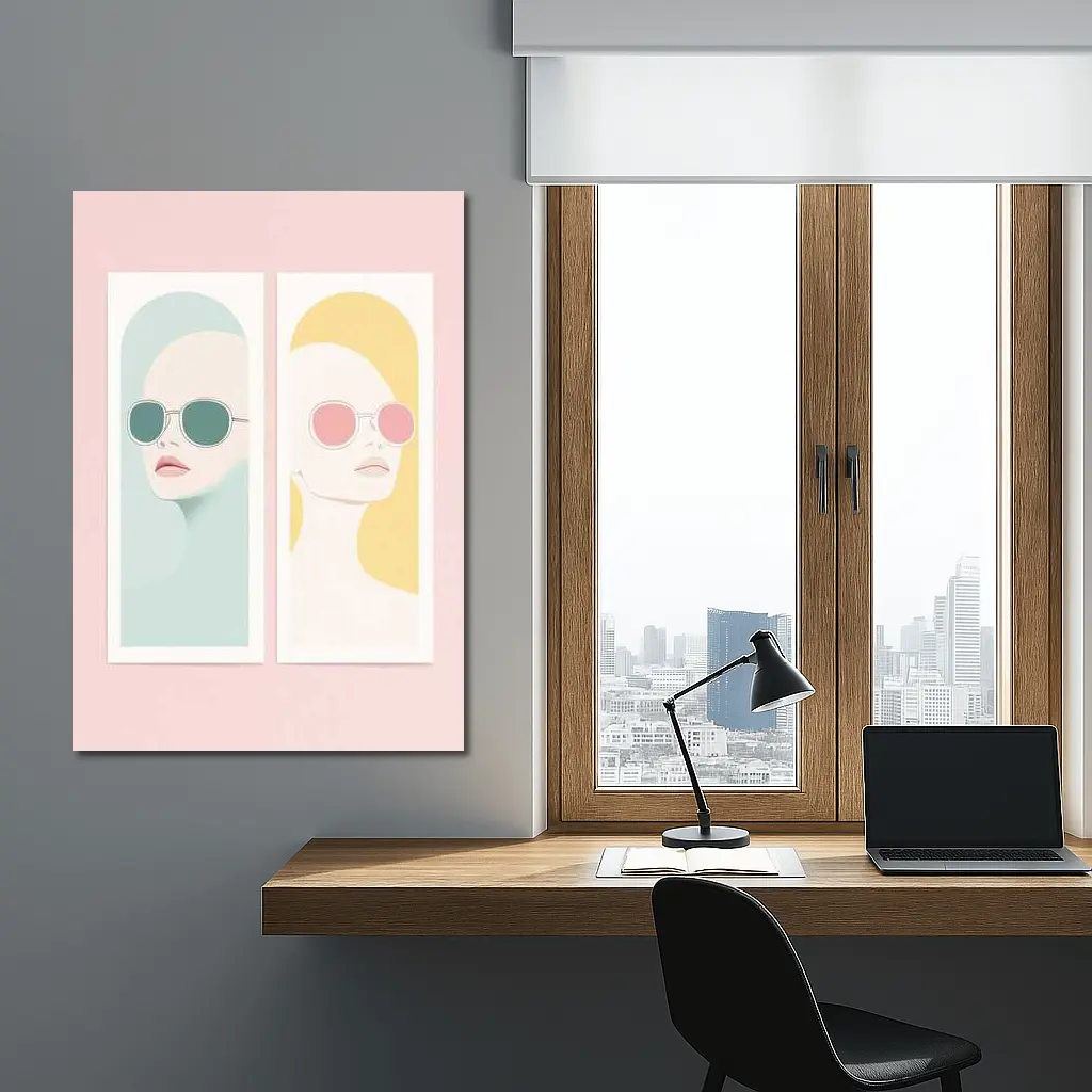 Minimalist Women Portrait Pastel Sunglasses Art – Wall Art