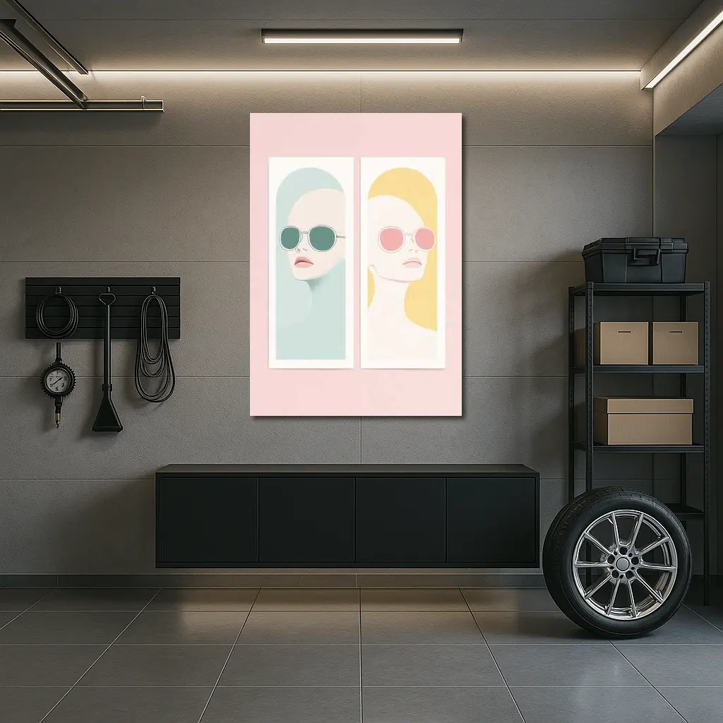 Minimalist Women Portrait Pastel Sunglasses Art – Wall Art