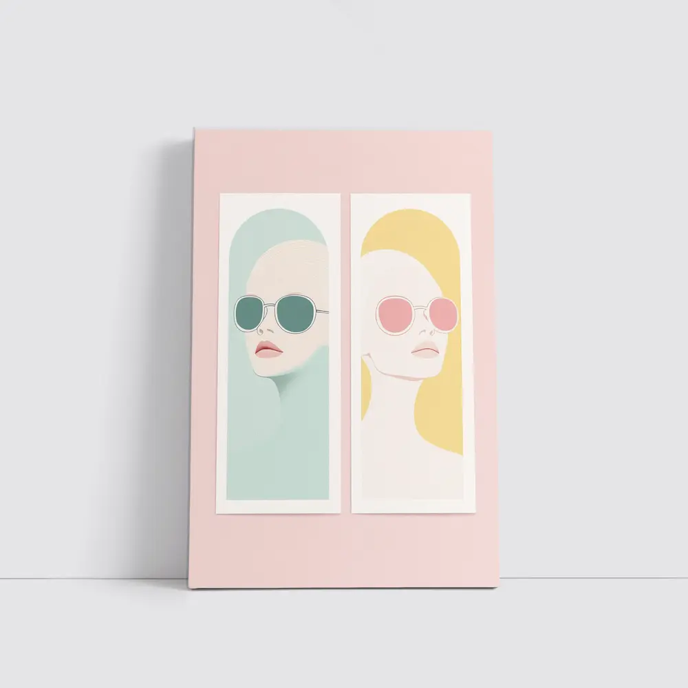 Minimalist Women Portrait Pastel Sunglasses Art – Wall Art