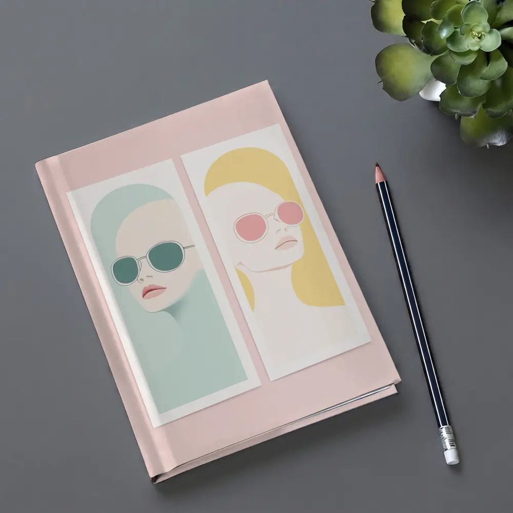 Minimalist Women Portrait Pastel Sunglasses Art – Notebooks
