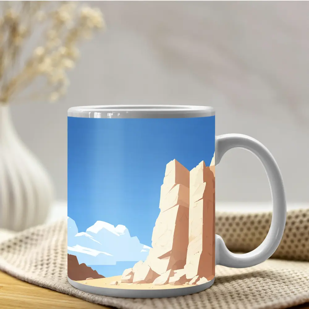 Flat Style Desert Canyon Rock Formation Art – Mugs