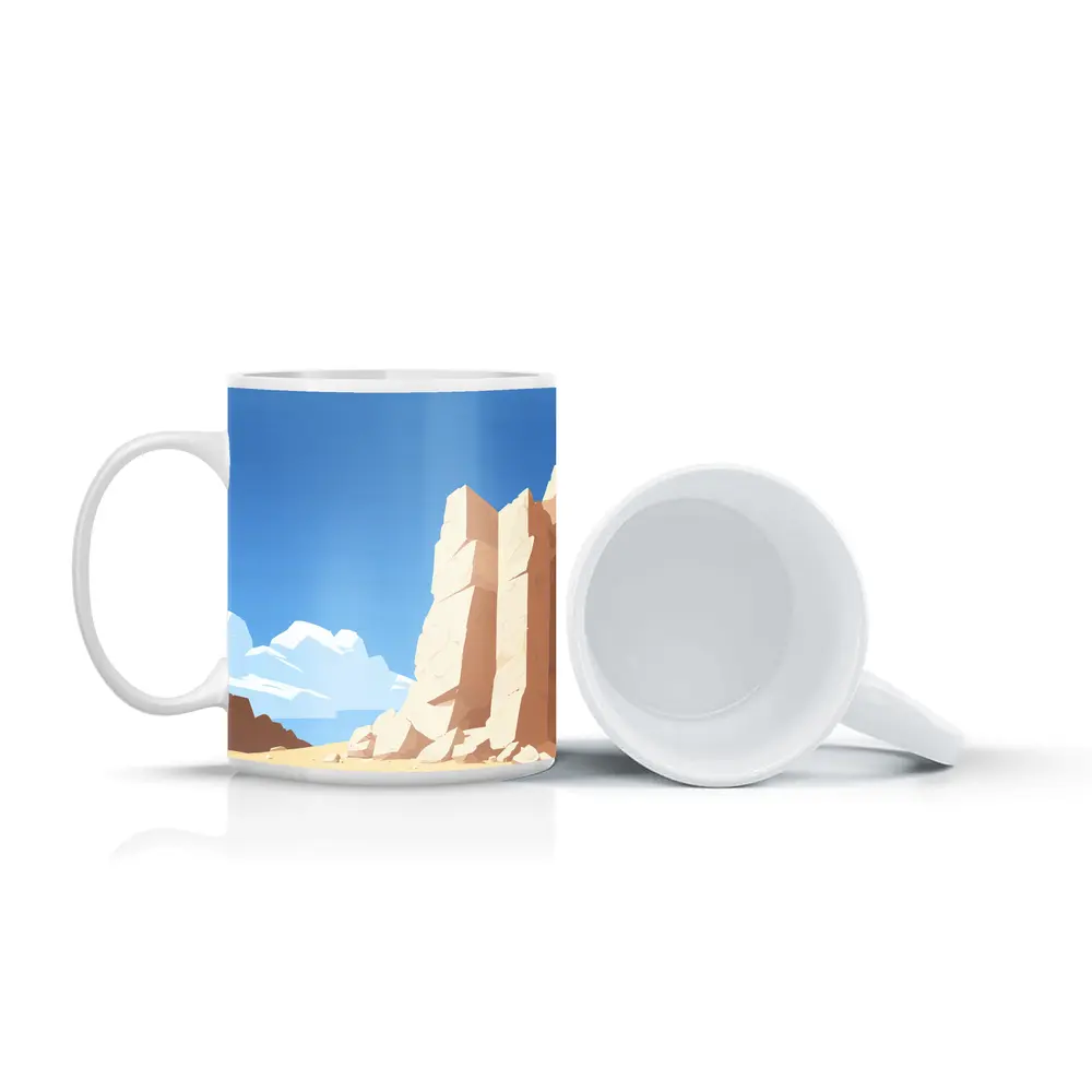 Flat Style Desert Canyon Rock Formation Art – Mugs