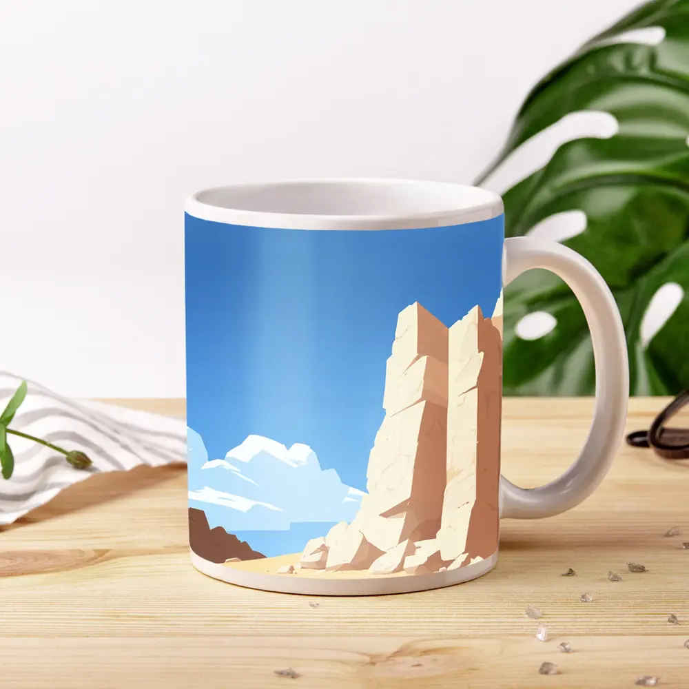 Flat Style Desert Canyon Rock Formation Art – Mugs