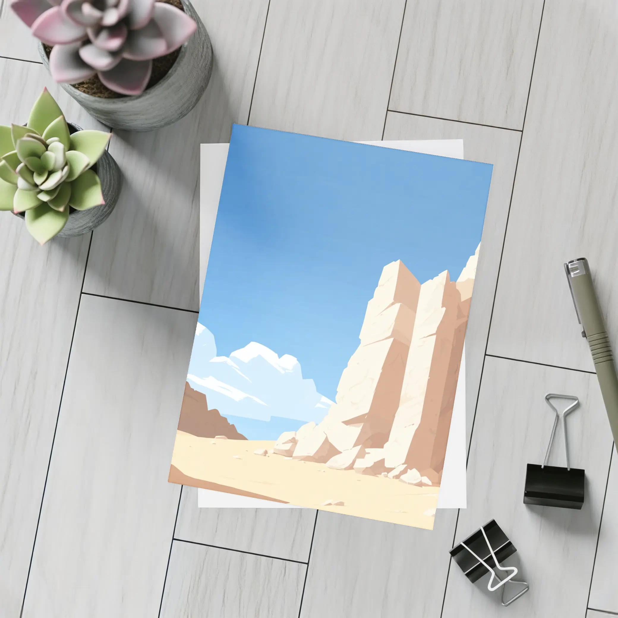 Flat Style Desert Canyon Rock Formation Art – Postcards