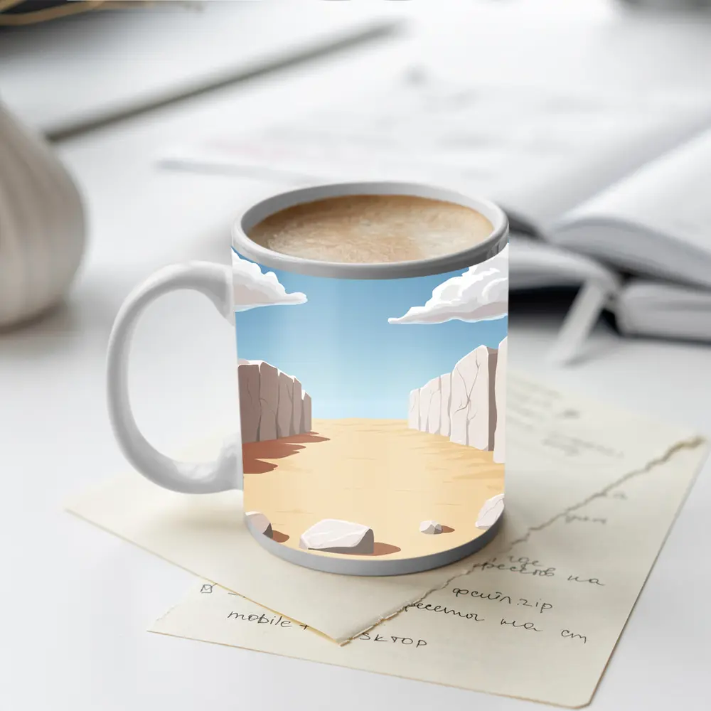 Desert Canyon Illustration With Blue Sky – Mugs