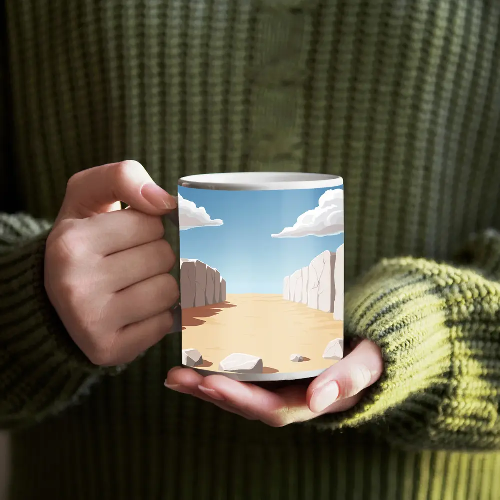 Desert Canyon Illustration With Blue Sky – Mugs