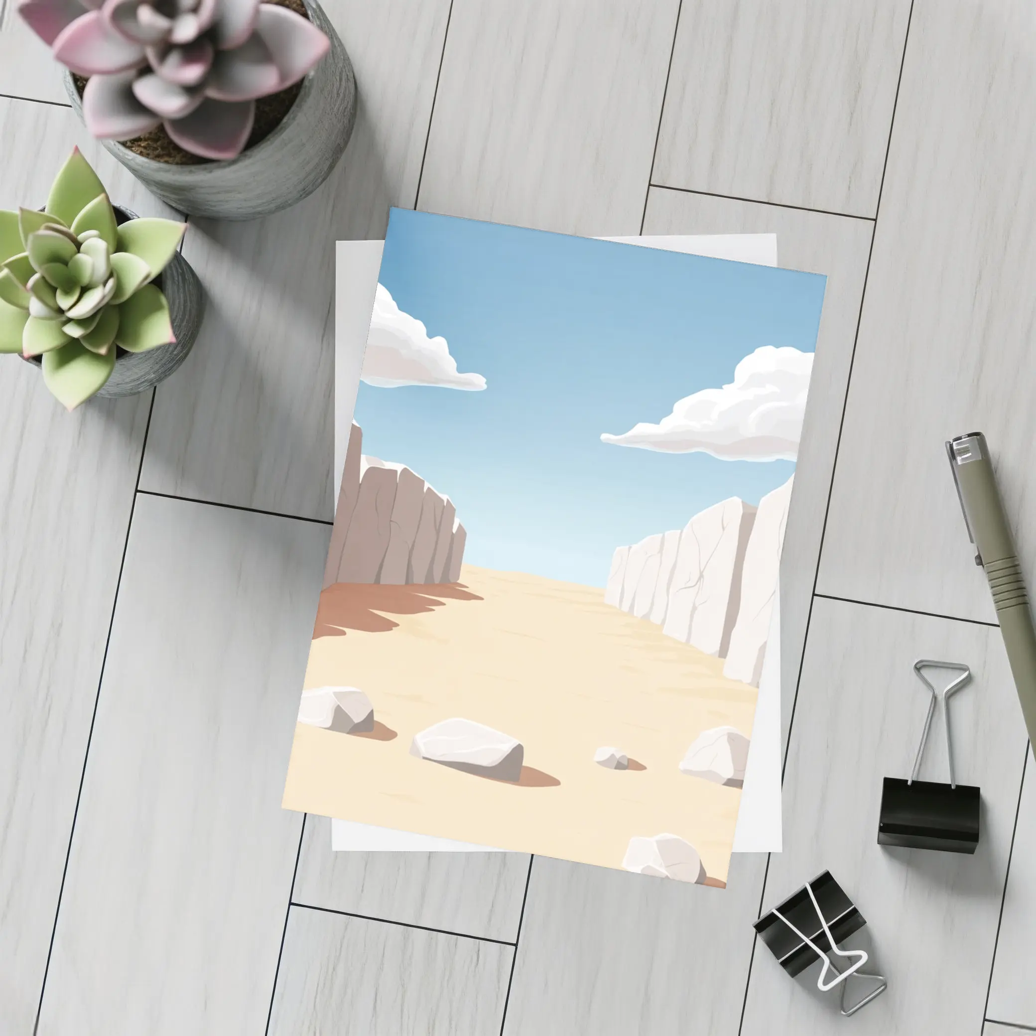 Desert Canyon Illustration With Blue Sky – Postcards
