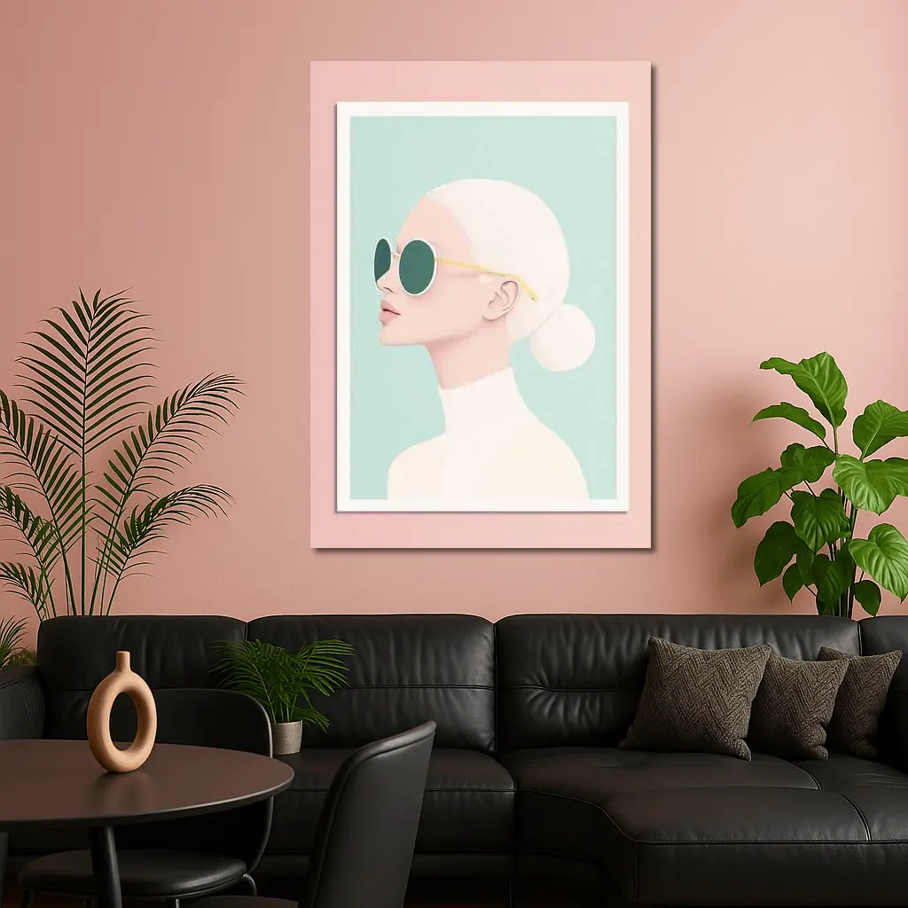 Minimal Woman Portrait Sunglasses Mint Background – Wall Art