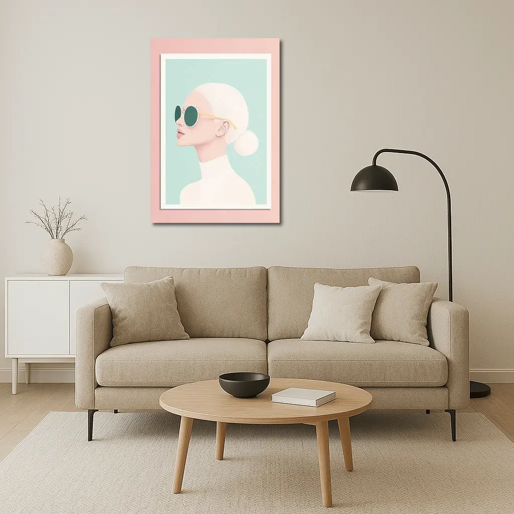 Minimal Woman Portrait Sunglasses Mint Background – Wall Art