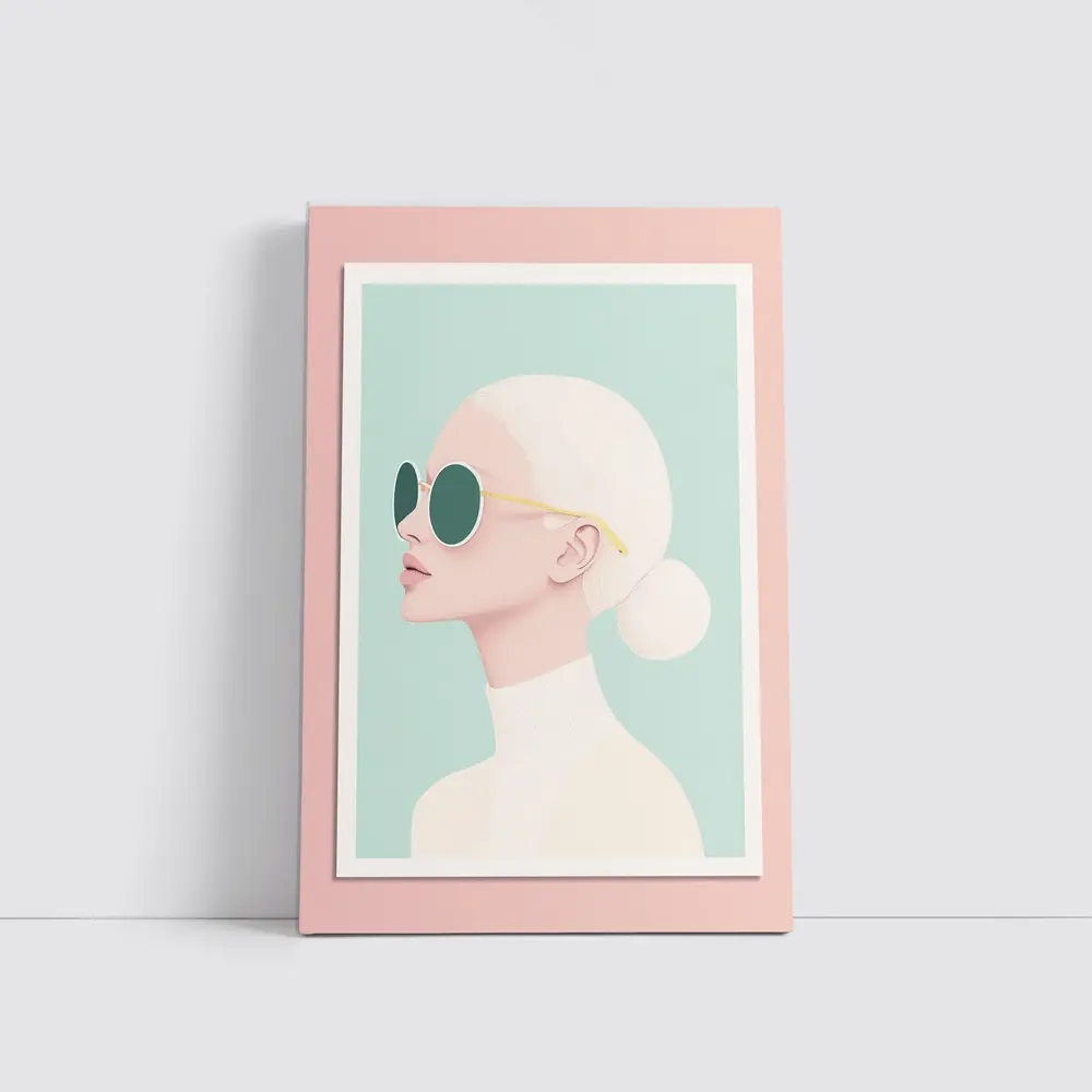 Minimal Woman Portrait Sunglasses Mint Background – Wall Art