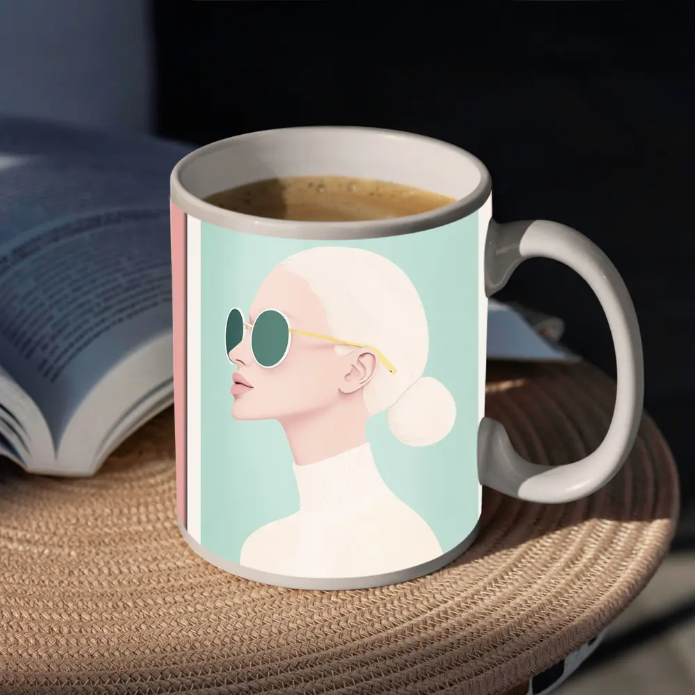 Minimal Woman Portrait Sunglasses Mint Background – Mugs