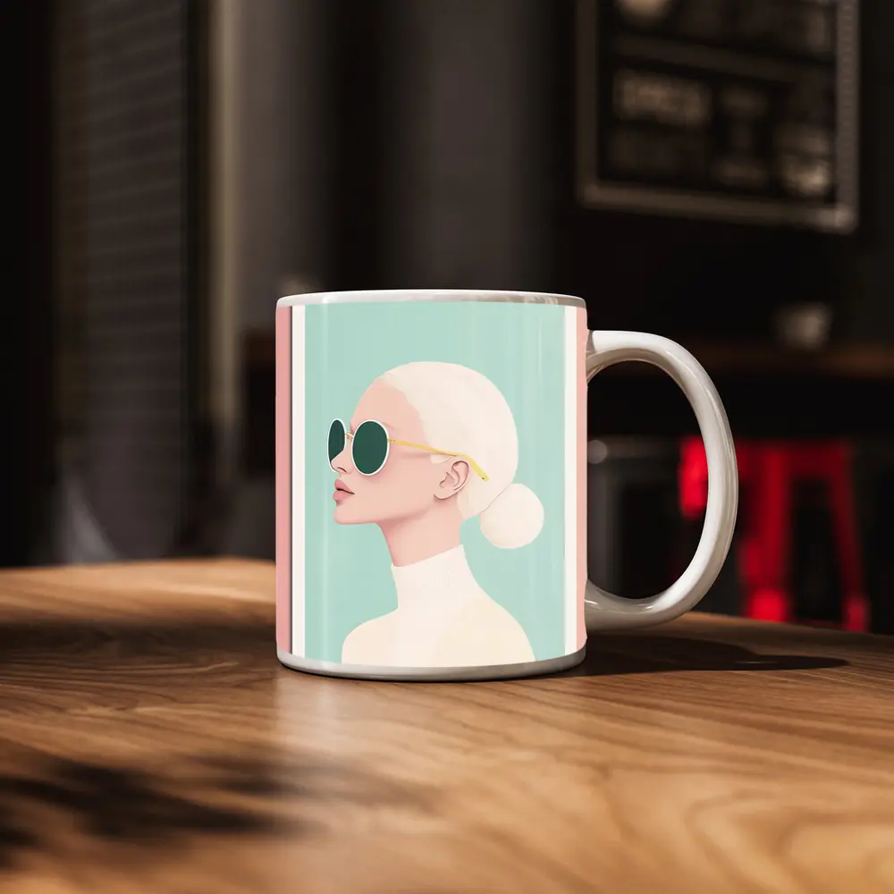 Minimal Woman Portrait Sunglasses Mint Background – Mugs