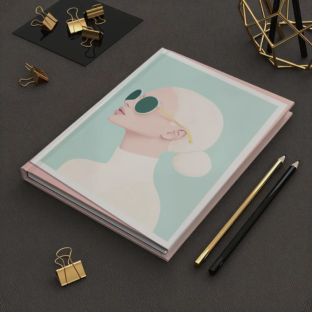 Minimal Woman Portrait Sunglasses Mint Background – Notebooks