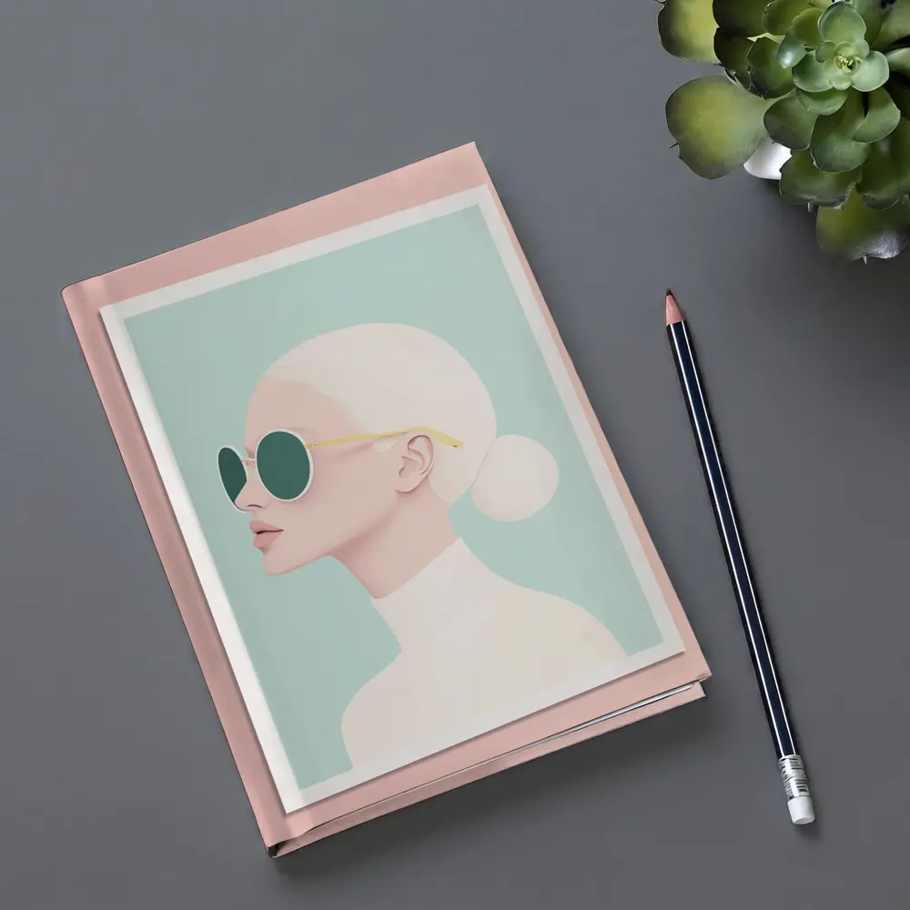Minimal Woman Portrait Sunglasses Mint Background – Notebooks
