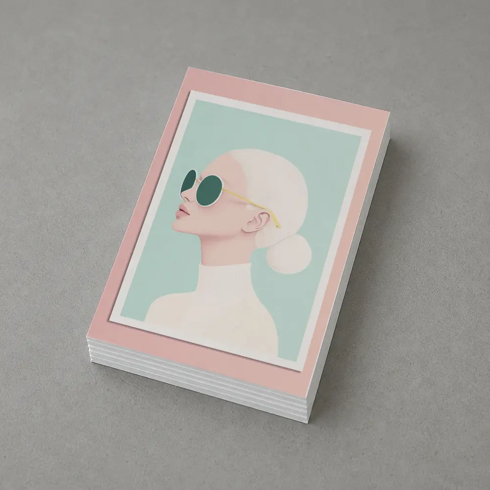 Minimal Woman Portrait Sunglasses Mint Background – Postcards