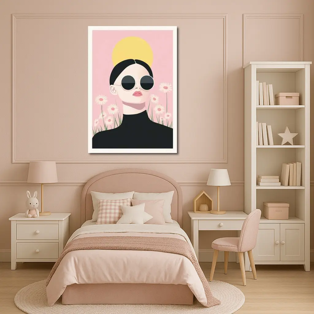 Woman Sunglasses Daisies Yellow Sun Pink – Wall Art