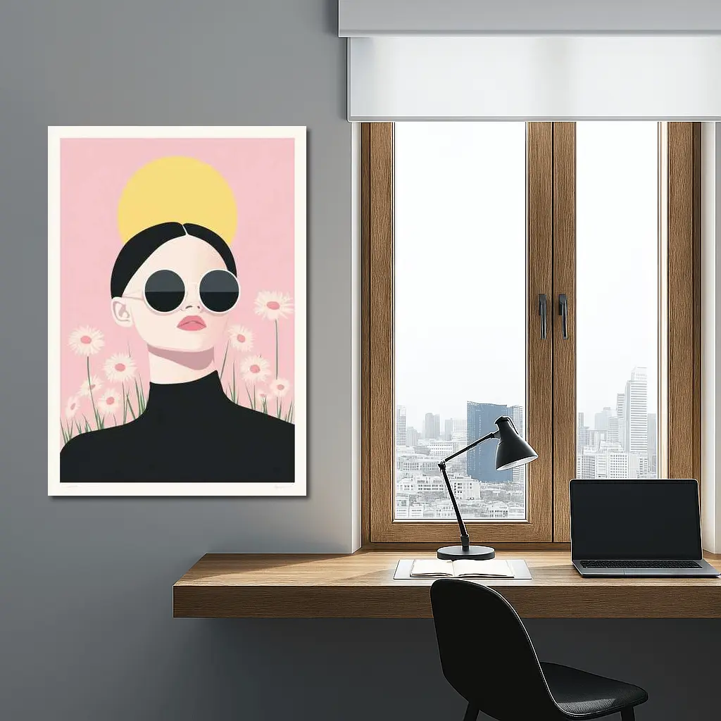 Woman Sunglasses Daisies Yellow Sun Pink – Wall Art
