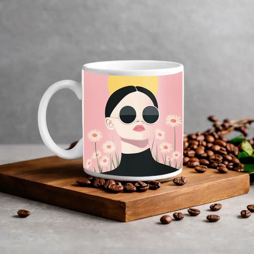 Woman Sunglasses Daisies Yellow Sun Pink – Mugs