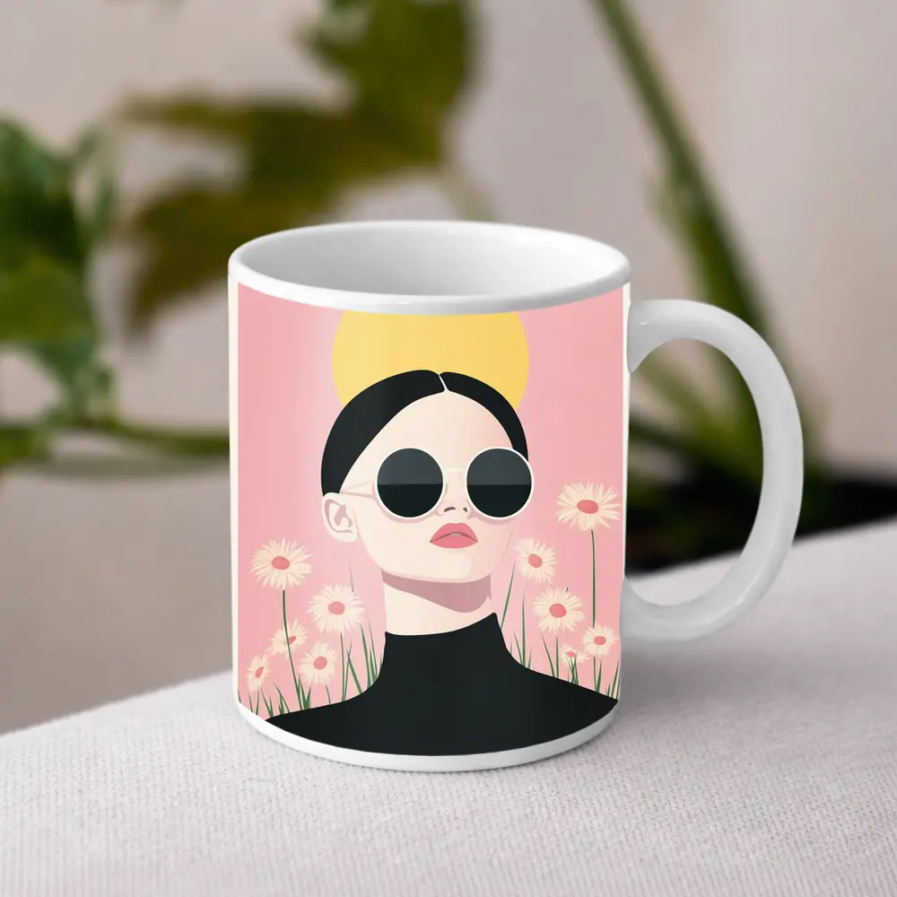 Woman Sunglasses Daisies Yellow Sun Pink – Mugs