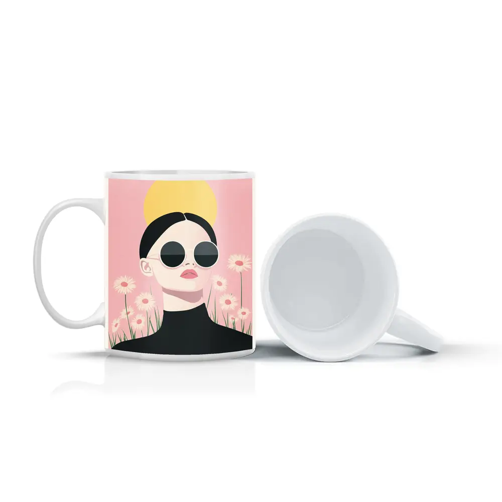 Woman Sunglasses Daisies Yellow Sun Pink – Mugs