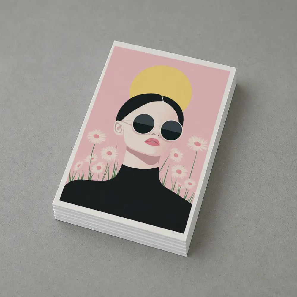 Woman Sunglasses Daisies Yellow Sun Pink – Postcards