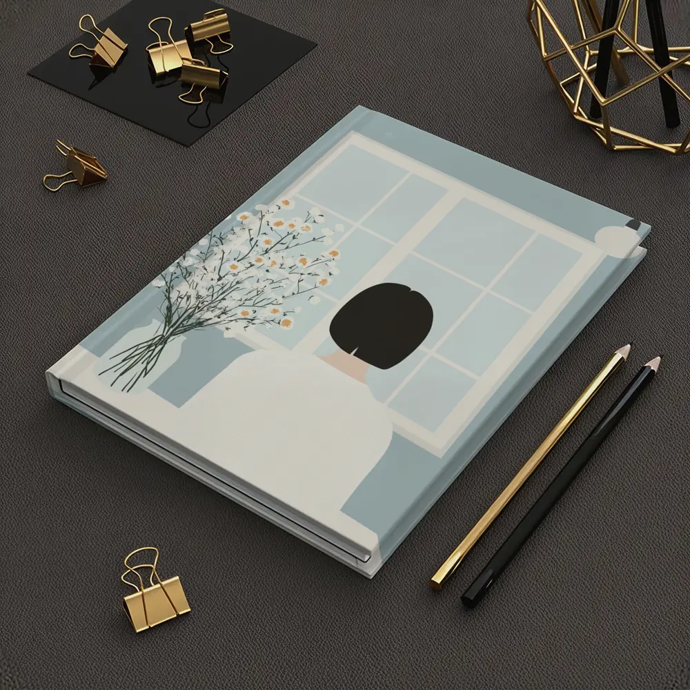 Woman Looking Out Window With Flowers – Notebooks