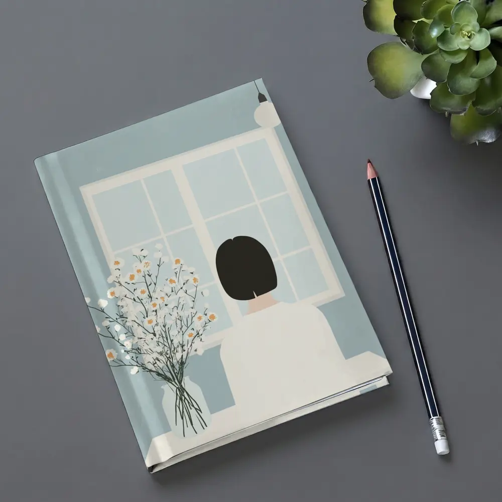 Woman Looking Out Window With Flowers – Notebooks