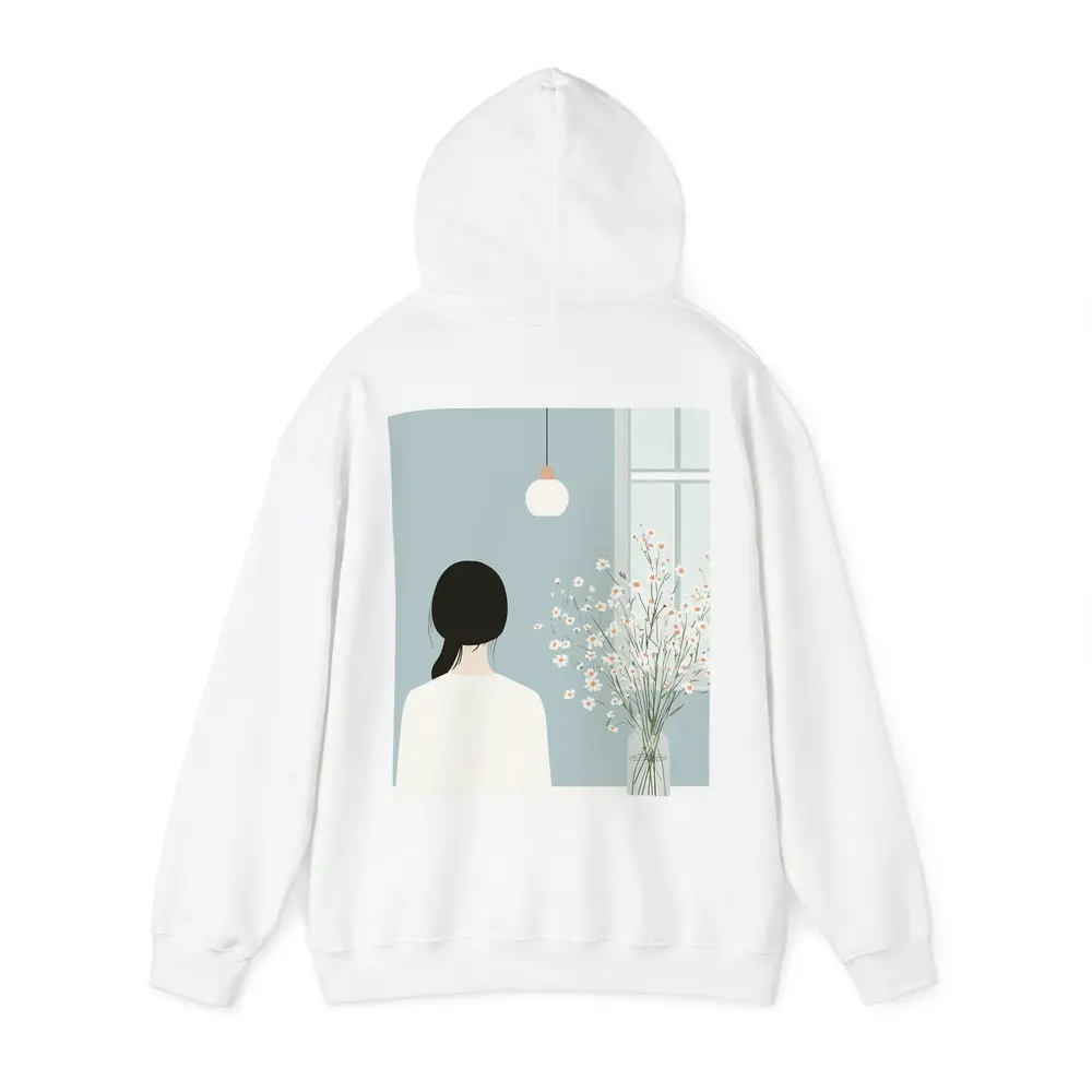 Minimalist Girl White Flowers Blue Room – Hoodies