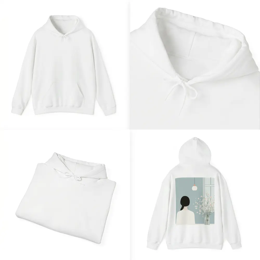 Minimalist Girl White Flowers Blue Room – Hoodies